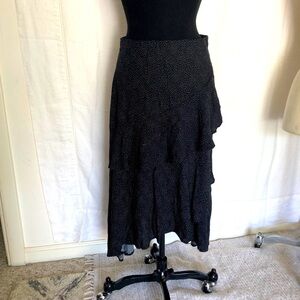 Cotton On  Midi Skirt black with white pin dots layered ruffle detail size S